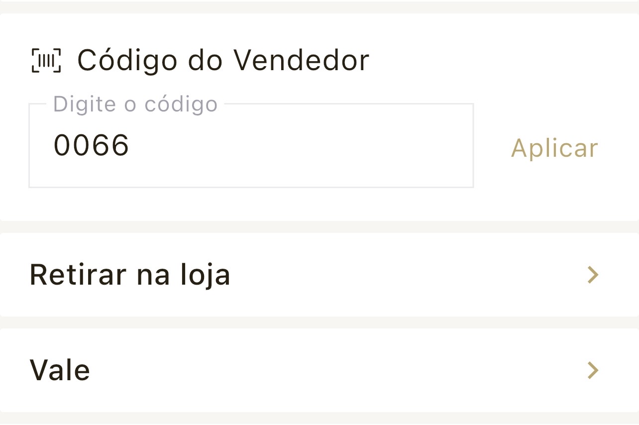 Como inserir o código de vendedora Vix 0066 — passo 1